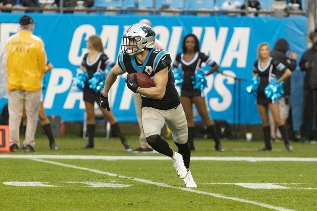 Carolina Panthers wide receiver Chris Hogan (15) running with the ball against the New Orleans Saints during an NFL game in Charlotte, N.C. on Sunday, Dec. 29, 2019. (Chris Keane/AP Images for Panini)