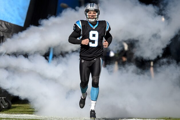 Carolina Panthers kicker Graham Gano (9) runs onto the field before the start of an NFL football game against the Seattle Seahawks in Charlotte, N.C., Sunday, Nov. 25, 2018. (AP Photo/Mike McCarn)