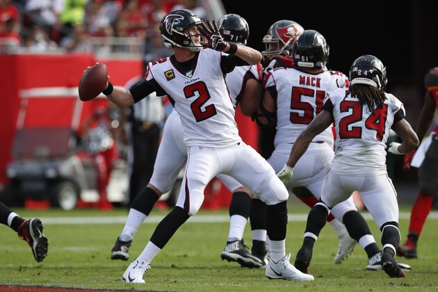 Atlanta Falcons quarterback Matt Ryan (2) throws a pass against the Tampa Bay Buccaneers during an NFL football game Sunday, Dec. 29, 2019, in Tampa, Fla. The Falcons won the game 28-22 in overtime. (Jeff Haynes/AP Images for Panini)