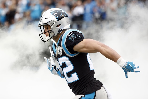 Carolina Panthers running back Christian McCaffrey (22) takes the field against the New Orleans Saints during the first half of an NFL football game in Charlotte, N.C., Sunday, Dec. 29, 2019. (AP Photo/Brian Blanco)
