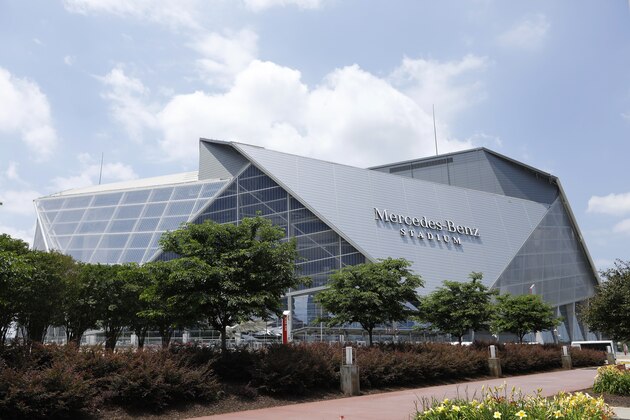 The Mercedes-Benz Stadium is seen, Tuesday, June 11, 2019, in Atlanta. (AP Photo/Andrea Smith)