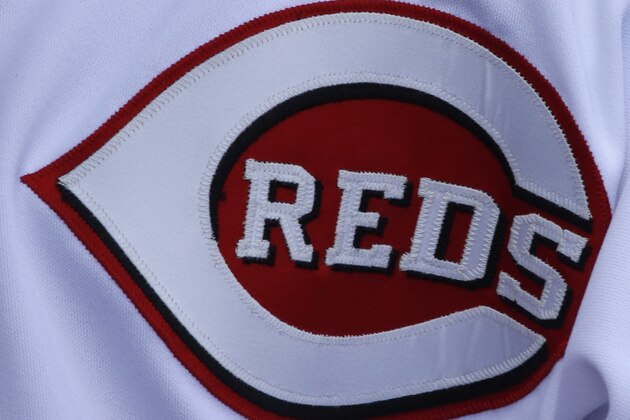 A Cincinnati Reds player wears a logo honoring those killed at Sandy Hook Elementary School during a major league baseball game against the Los Angeles Angels, Monday, April 1, 2013, in Cincinnati. (AP Photo/David Kohl)
