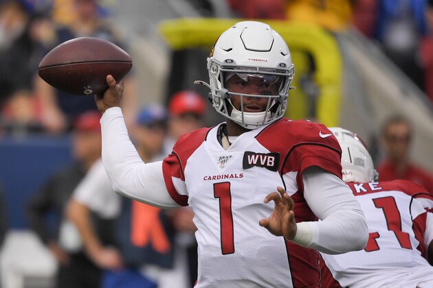 Arizona Cardinals quarterback Kyler Murray passes against the Los Angeles Rams during first half of an NFL football game Sunday, Dec. 29, 2019, in Los Angeles. (AP Photo/Mark J. Terrill)