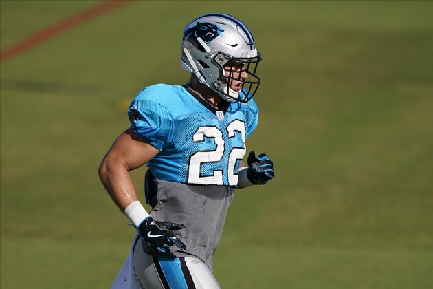 Carolina Panthers running back Christian McCaffrey arrives for an NFL football camp practice Tuesday, Aug. 18, 2020, in Charlotte, N.C. (AP Photo/Chris Carlson) Carolina Panthers running back Christian McCaffrey arrives for an NFL football camp practice Tuesday, Aug. 18, 2020, in Charlotte, N.C. (AP Photo/Chris Carlson)