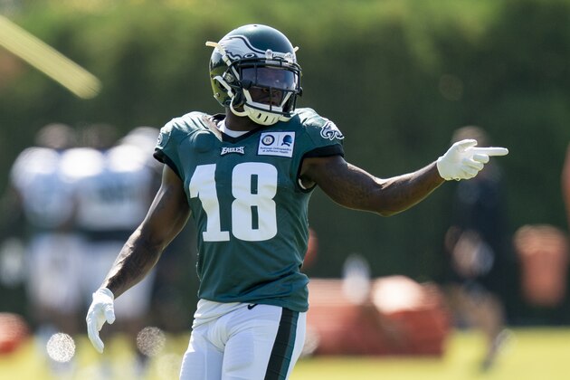 Philadelphia Eagles wide receiver Jalen Reagor in action during an NFL football practice, Tuesday, Aug. 18, 2020, in Philadelphia. (AP Photo/Chris Szagola, Pool)