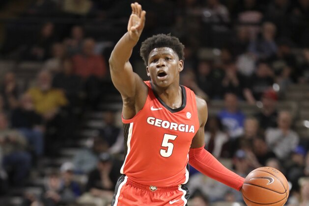 Georgia guard Anthony Edwards plays against Vanderbilt in the first half of an NCAA college basketball game Saturday, Feb. 22, 2020, in Nashville, Tenn. (AP Photo/Mark Humphrey)