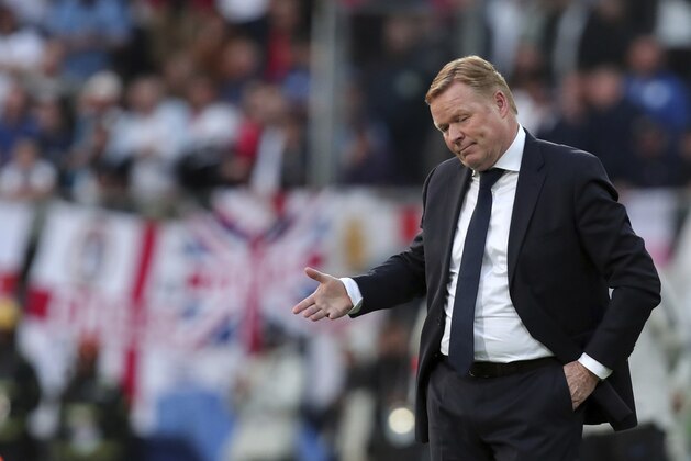 Netherlands coach Ronald Koeman reacts during the UEFA Nations League semifinal soccer match between Netherlands and England at the D. Afonso Henriques stadium in Guimaraes, Portugal, Thursday, June 6, 2019. (AP Photo/Luis Vieira)