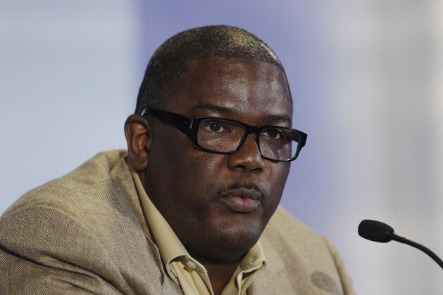FILE - In this July 16, 2013, file photo, Joe Dumars, then the Detroit Pistons' president of basketball operations, speaks during a news conference in Auburn Hills, Mich. Dumars has joined a sports agency. Independent Sports and Entertainment announced Tuesday, Aug. 1, 2017, it had hired Dumars to run its basketball division, which includes clients such as New Orleans Pelicans' DeMarcus Cousins. Dumars says he looks forward to beginning the new chapter of his career.  (AP Photo/Carlos Osorio, File)