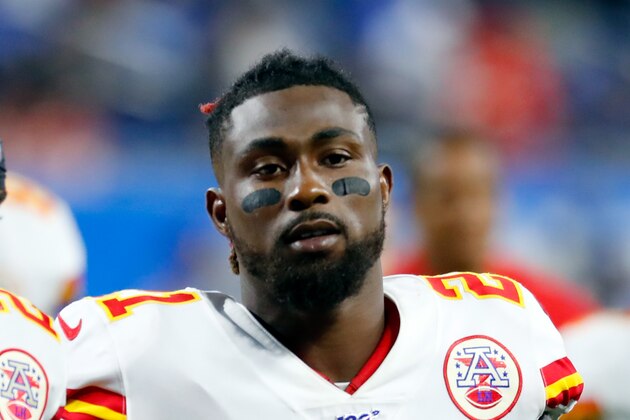 FILE - In this Sept. 29, 2019, file photo, Kansas City Chiefs' Bashaud Breeland (21) watches during an NFL football game against the Detroit Lions in Detroit. The Chiefs hope to know soon whether Breeland will be suspended to start the season, but they are confident they'll be fine either way. (AP Photo/Paul Sancya, File)