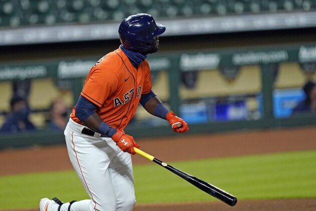 Houston Astros' Yordan Alvarez watches his three-run home run against the Seattle Mariners during the first inning of a baseball game Friday, Aug. 14, 2020, in Houston. (AP Photo/David J. Phillip) Houston Astros' Yordan Alvarez watches his three-run home run against the Seattle Mariners during the first inning of a baseball game Friday, Aug. 14, 2020, in Houston. (AP Photo/David J. Phillip)