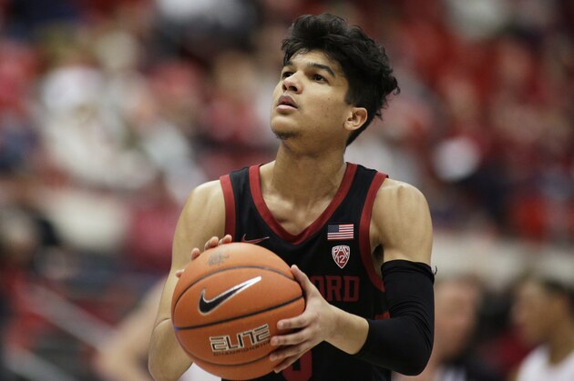 Stanford guard Tyrell Terry prepares to shoot a free throw during the second half of an NCAA college basketball game against Washington State in Pullman, Wash., Sunday, Feb. 23, 2020. (AP Photo/Young Kwak)