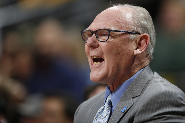 Sacramento Kings head coach George Karl in the second half of an NBA basketball game Saturday, April 2, 2016, in Denver. Sacramento won 115-106. (AP Photo/David Zalubowski)