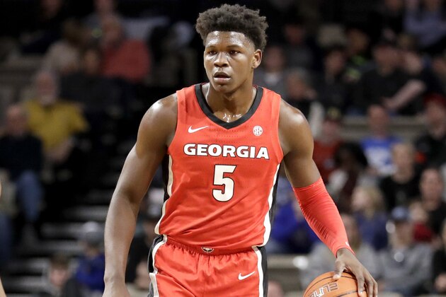 Georgia guard Anthony Edwards plays against Vanderbilt in the first half of an NCAA college basketball game Saturday, Feb. 22, 2020, in Nashville, Tenn. (AP Photo/Mark Humphrey) Georgia guard Anthony Edwards plays against Vanderbilt in the first half of an NCAA college basketball game Saturday, Feb. 22, 2020, in Nashville, Tenn. (AP Photo/Mark Humphrey)