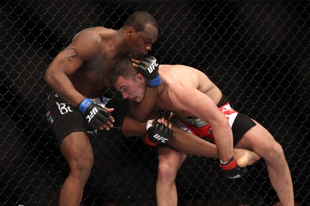 Ovince St. Preux, left, in action against Gian Villante during their UFC 159 Mixed Martial Arts bout in Newark, NJ, Saturday, April 27,2013. St. Preux won via 3 round technical decison after an accidental eye poke. (AP Photo/Gregory Payan) Ovince St. Preux, left, in action against Gian Villante during their UFC 159 Mixed Martial Arts bout in Newark, NJ, Saturday, April 27,2013. St. Preux won via 3 round technical decison after an accidental eye poke. (AP Photo/Gregory Payan)