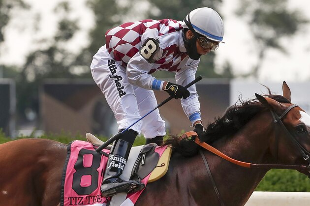 Jockey Manny Franco reacts after winning the 152nd running of the Belmont Stakes horse race atop Tiz the Law, Saturday, June 20, 2020, in Elmont, N.Y. (AP Photo/Seth Wenig) Jockey Manny Franco reacts after winning the 152nd running of the Belmont Stakes horse race atop Tiz the Law, Saturday, June 20, 2020, in Elmont, N.Y. (AP Photo/Seth Wenig)