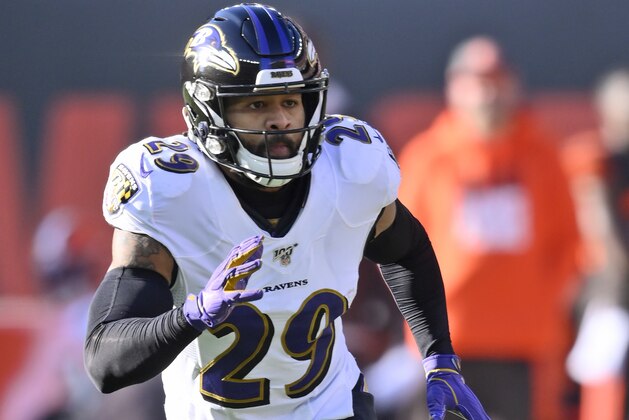 Baltimore Ravens free safety Earl Thomas runs route during the first half of an NFL football game against the Cleveland Browns, Sunday, Dec. 22, 2019, in Cleveland. (AP Photo/David Richard)