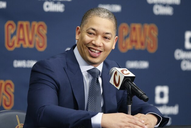 Cleveland Cavaliers head coach Tyronn Lue answers question a question during the NBA basketball team's media day, Monday, Sept. 24, 2018, in Independence, Ohio. (AP Photo/Ron Schwane)