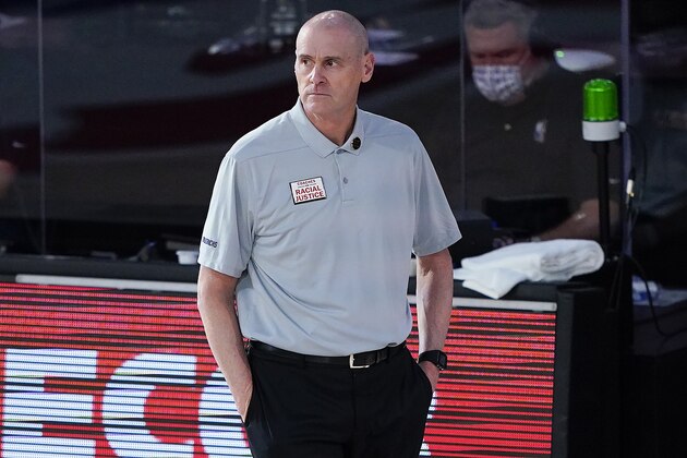 Dallas Mavericks head coach Rick Carlisle watches from the sidelines during the first half of an NBA basketball game against the Phoenix Suns, Sunday, Aug. 2, 2020, in Lake Buena Vista, Fla. (AP Photo/Ashley Landis, Pool)