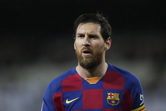 Barcelona's Lionel Messi attends the Spanish La Liga soccer match between Real Madrid and Barcelona at the Santiago Bernabeu stadium in Madrid, Spain, Sunday, March 1, 2020. (AP Photo/Manu Fernandez) Barcelona's Lionel Messi attends the Spanish La Liga soccer match between Real Madrid and Barcelona at the Santiago Bernabeu stadium in Madrid, Spain, Sunday, March 1, 2020. (AP Photo/Manu Fernandez)