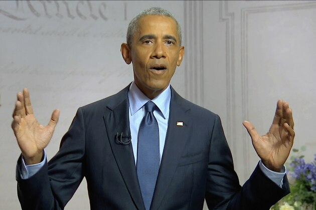 In this image from video, former President Barack Obama speaks during the third night of the Democratic National Convention on Wednesday, Aug. 19, 2020. (Democratic National Convention via AP)