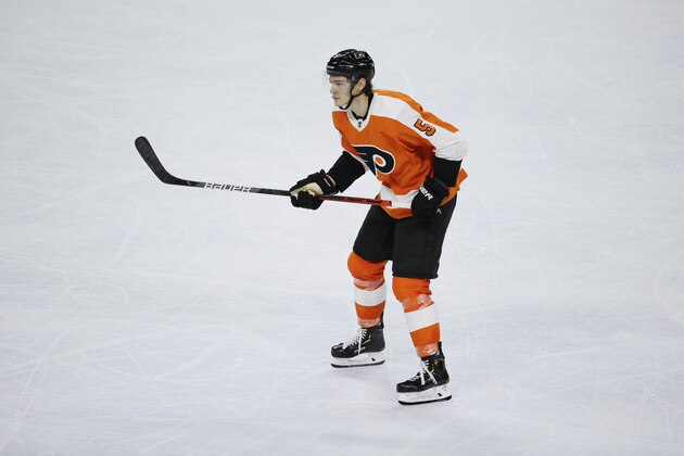 Philadelphia Flyers' Philippe Myers plays during an NHL hockey game against the Carolina Hurricanes, Tuesday, Nov. 5, 2019, in Philadelphia. (AP Photo/Matt Slocum)