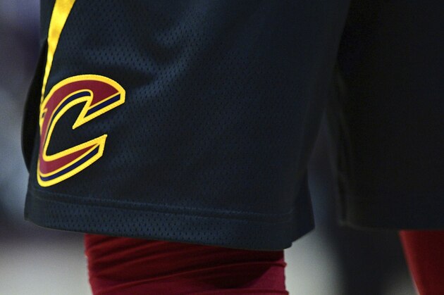 The Cleveland Cavaliers logo on display in the first half of an NBA basketball game between the Cleveland Cavaliers and Los Angeles Clippers, Friday, March 22, 2019, in Cleveland. The Clippers won 110-108. (AP Photo/David Dermer)