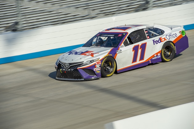 Denny Hamlin (11) during a NASCAR Cup Series auto race at Dover International Speedway, Sunday, Aug. 23, 2020, in Dover, Del. (AP Photo/Jason Minto) Denny Hamlin (11) during a NASCAR Cup Series auto race at Dover International Speedway, Sunday, Aug. 23, 2020, in Dover, Del. (AP Photo/Jason Minto)