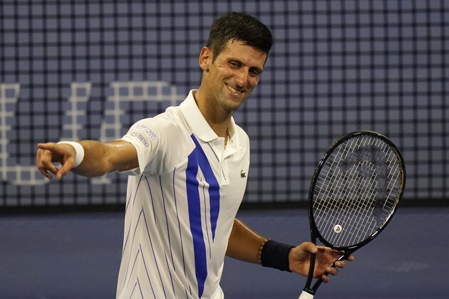 Novak Djokovic, of Serbia, reacts to winning his match over Ricardas Berankis, of Lithuania, during the second round at the Western & Southern Open tennis tournament Monday, Aug. 24, 2020, in New York. (AP Photo/Frank Franklin II)