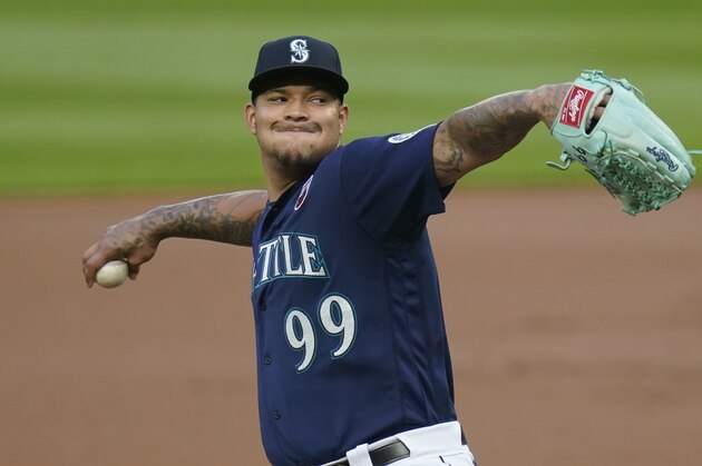 Seattle Mariners starting pitcher Taijuan Walker throws against the Los Angeles Dodgers in the second inning of a baseball game Wednesday, Aug. 19, 2020, in Seattle. (AP Photo/Elaine Thompson)