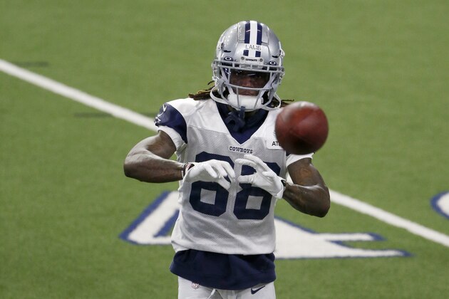 Dallas Cowboys wide receiver CeeDee Lamb (88) makes a reception during an NFL football training camp in Frisco, Texas, Sunday, Sept. 23, 2020. (AP Photo/Michael Ainsworth) Dallas Cowboys wide receiver CeeDee Lamb (88) makes a reception during an NFL football training camp in Frisco, Texas, Sunday, Sept. 23, 2020. (AP Photo/Michael Ainsworth)