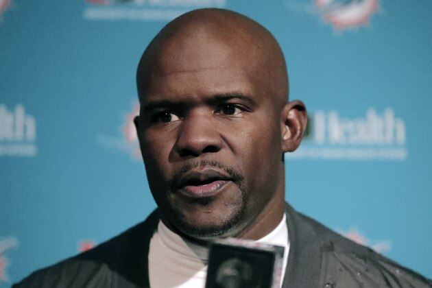 Miami Dolphins head coach Brian Flores speaks to the media following an NFL football game against the New England Patriots, Sunday, Dec. 29, 2019, in Foxborough, Mass. (AP Photo/Charles Krupa)