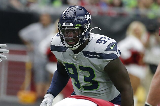 Seattle Seahawks defensive end Branden Jackson (93) during an NFL football game against the Arizona Cardinals, Sunday, Sept. 29, 2019, in Glendale, Ariz. (AP Photo/Rick Scuteri)