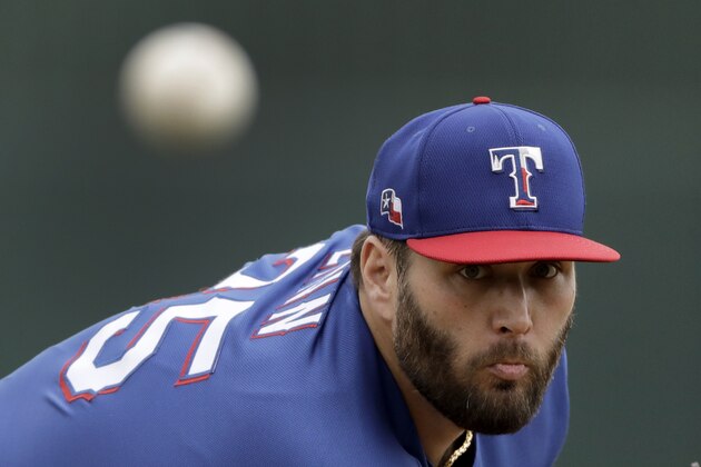 Texas Rangers starting pitcher Lance Lynn throws during the first inning of a spring training baseball game against the Los Angeles Angels Friday, Feb. 28, 2020, in Tempe, Ariz. (AP Photo/Charlie Riedel) Texas Rangers starting pitcher Lance Lynn throws during the first inning of a spring training baseball game against the Los Angeles Angels Friday, Feb. 28, 2020, in Tempe, Ariz. (AP Photo/Charlie Riedel)