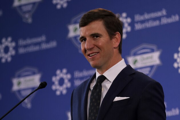 New York Giants NFL football quarterback Eli Manning announces his retirement on Friday, Jan. 24, 2020, in East Rutherford, N.J. (AP Photo/Adam Hunger)