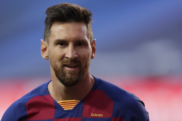 Barcelona's Lionel Messi during the Champions League quarterfinal match between FC Barcelona and Bayern Munich at the Luz stadium in Lisbon, Portugal, Friday, Aug. 14, 2020. (AP Photo/Manu Fernandez/Pool) Barcelona's Lionel Messi during the Champions League quarterfinal match between FC Barcelona and Bayern Munich at the Luz stadium in Lisbon, Portugal, Friday, Aug. 14, 2020. (AP Photo/Manu Fernandez/Pool)