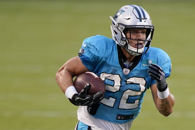 Carolina Panthers running back Christian McCaffrey runs during an NFL football camp practice Wednesday, Aug. 26, 2020, in Charlotte, N.C. (AP Photo/Chris Carlson) Carolina Panthers running back Christian McCaffrey runs during an NFL football camp practice Wednesday, Aug. 26, 2020, in Charlotte, N.C. (AP Photo/Chris Carlson)