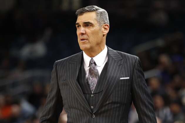 Villanova head coach Jay Wright watches his team play DePaul during an NCAA college basketball game Wednesday, Feb. 19, 2020, in Chicago. Villanova won the game 91-71. (AP Photo/Jeff Haynes)