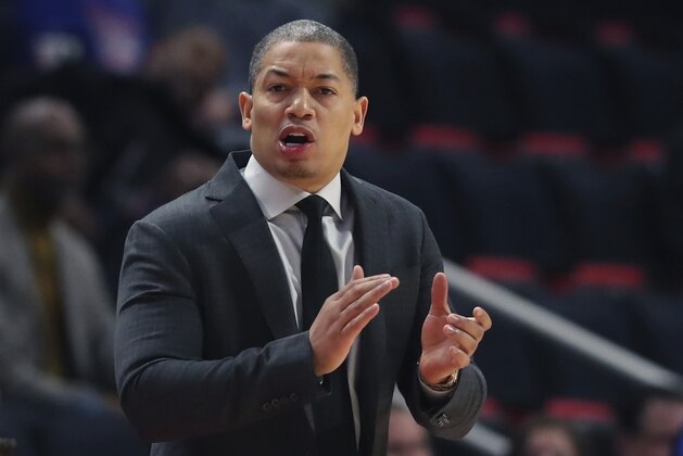 Cleveland Cavaliers head coach Tyronn Lue on the sidelines during the first half of an NBA basketball game against the Detroit Pistons, Thursday, Oct. 25, 2018, in Detroit. (AP Photo/Carlos Osorio)