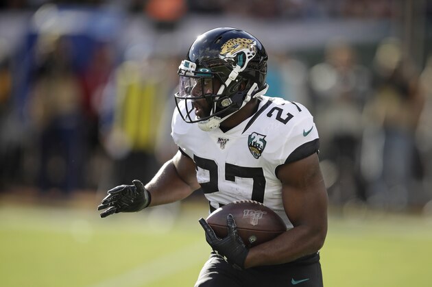 Jacksonville Jaguars running back Leonard Fournette during the first half of an NFL football game in Oakland, Calif., Sunday, Dec. 15, 2019. (AP Photo/Ben Margot)