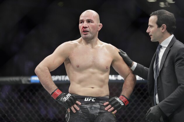 Glover Teixeira after a light heavyweight mixed martial arts bout against Karl Roberson at UFC Fight Night Saturday, Jan. 19, 2019, in New York. Texeira stopped Roberson in the first round. (AP Photo/Frank Franklin II) Glover Teixeira after a light heavyweight mixed martial arts bout against Karl Roberson at UFC Fight Night Saturday, Jan. 19, 2019, in New York. Texeira stopped Roberson in the first round. (AP Photo/Frank Franklin II)