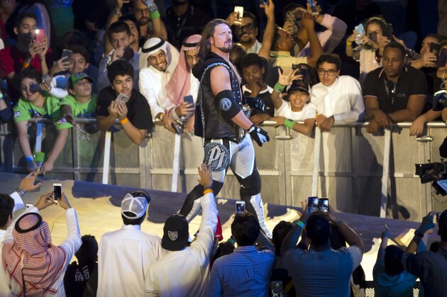 World Wrestling Entertainment star AJ Styles, is greeted by fans at the