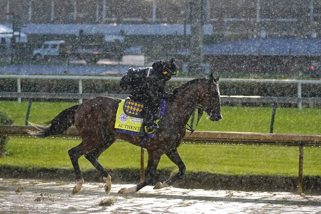 Kentucky Derby entry Authentic runs during a workout at Churchill Downs, Thursday, Sept. 3, 2020, in Louisville, Ky. The Kentucky Derby is scheduled for Saturday, Sept. 5th. (AP Photo/Darron Cummings)