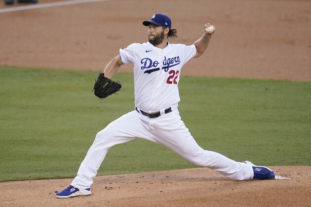 Los Angeles Dodgers starting pitcher Clayton Kershaw throws to an Arizona Diamondbacks batter during the first inning of a baseball game Thursday, Sept. 3, 2020, in Los Angeles. (AP Photo/Marcio Jose Sanchez)