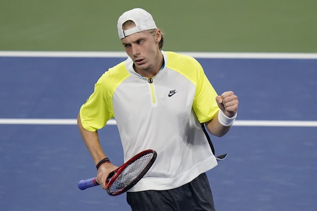 Denis Shapovalov, of Canada, reacts to winning a point during his match with Soonwoo Kwon, of South Korea, during the second round of the U.S. Open tennis championships, Wednesday, Sept. 2, 2020, in New York. (AP Photo/Frank Franklin II)