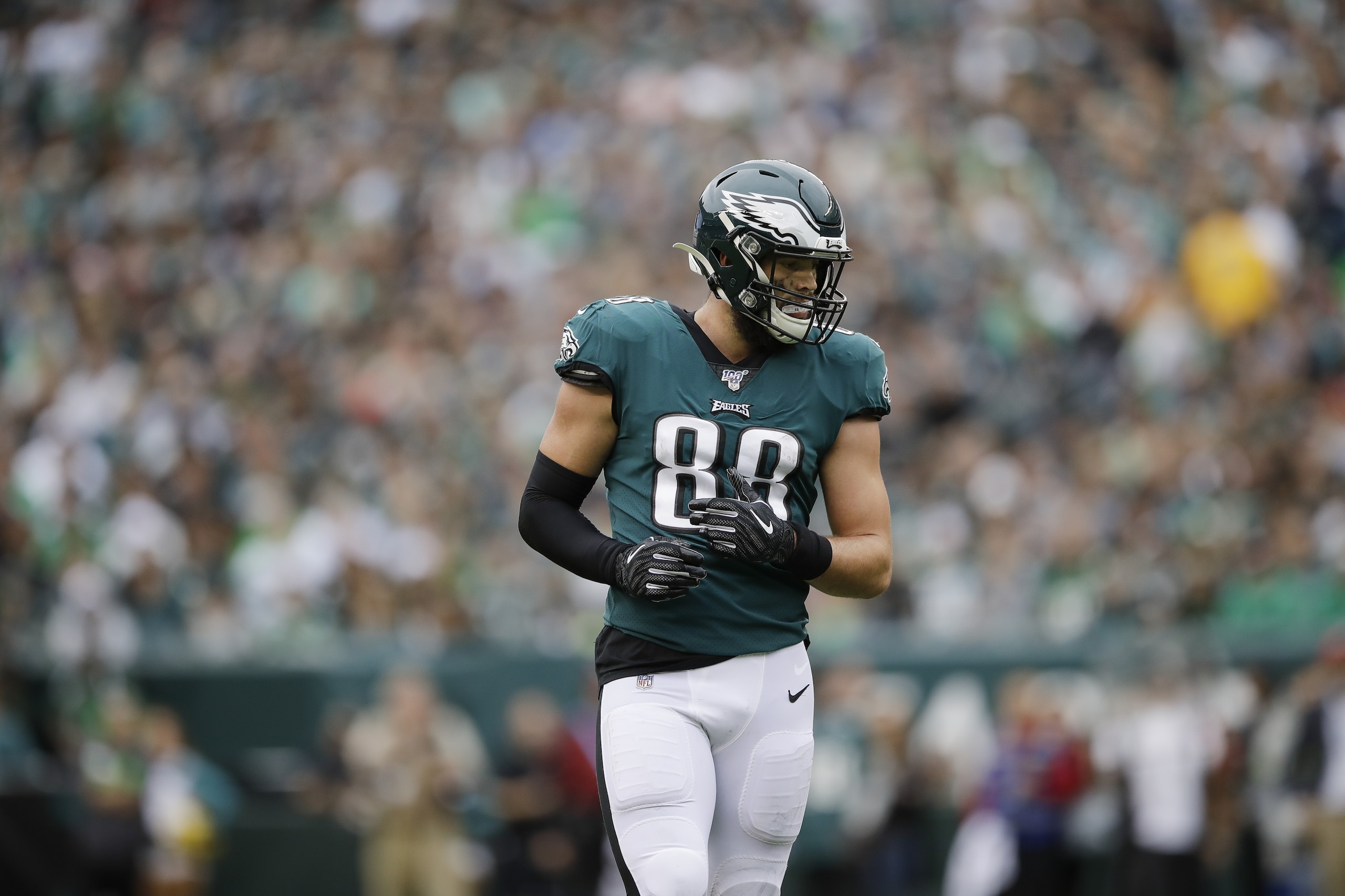 Philadelphia Eagles' Dallas Goedert in action during an NFL football game against the New York Jets, Sunday, Oct. 6, 2019, in Philadelphia. (AP Photo/Matt Rourke) Philadelphia Eagles' Dallas Goedert in action during an NFL football game against the New York Jets, Sunday, Oct. 6, 2019, in Philadelphia. (AP Photo/Matt Rourke)