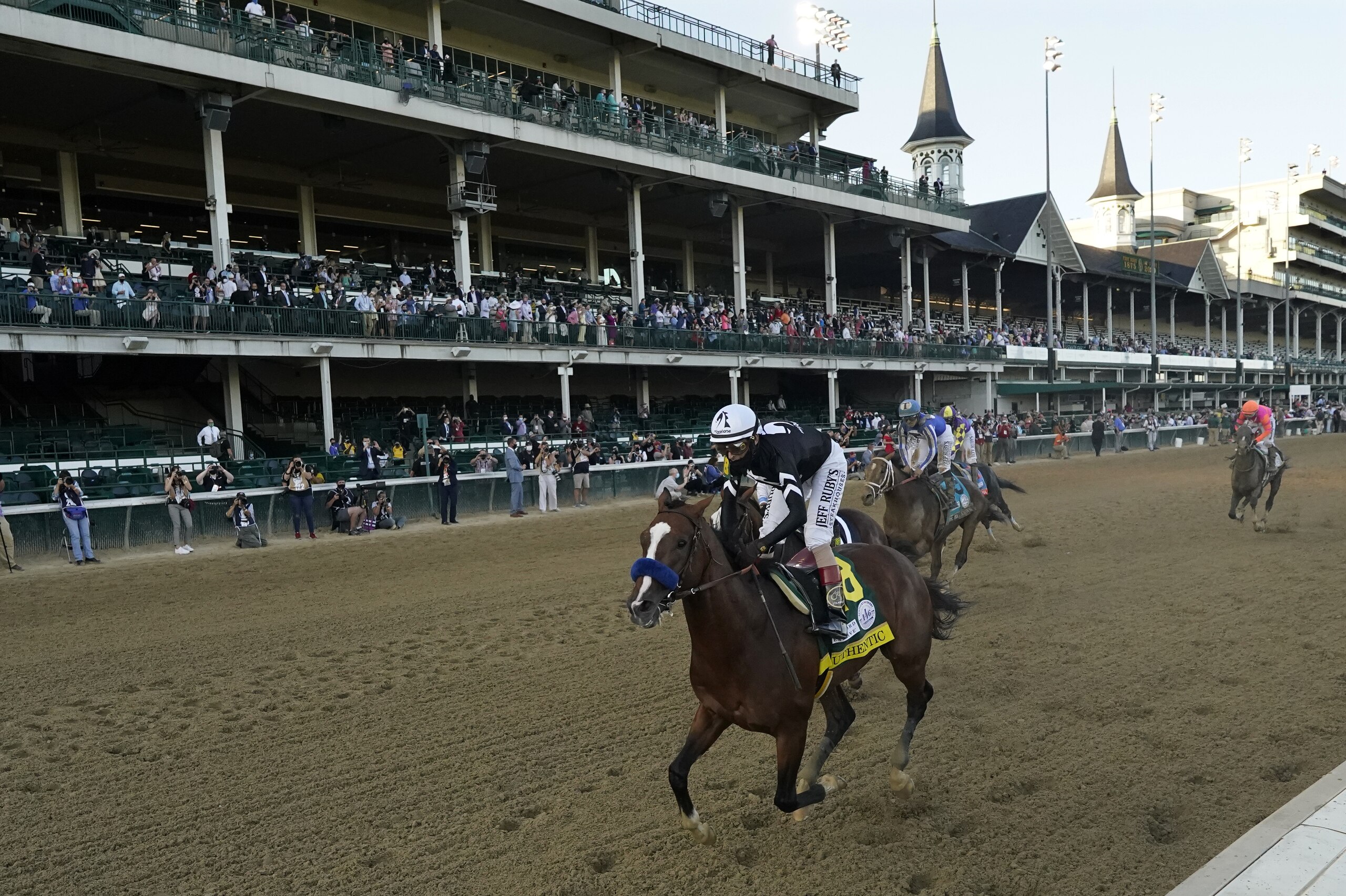 Jockey John Velazquez riding Authentic, wins the 146th running of the Kentucky Derby at Churchill Downs, Saturday, Sept. 5, 2020, in Louisville, Ky. (AP Photo/Jeff Roberson) Jockey John Velazquez riding Authentic, wins the 146th running of the Kentucky Derby at Churchill Downs, Saturday, Sept. 5, 2020, in Louisville, Ky. (AP Photo/Jeff Roberson)