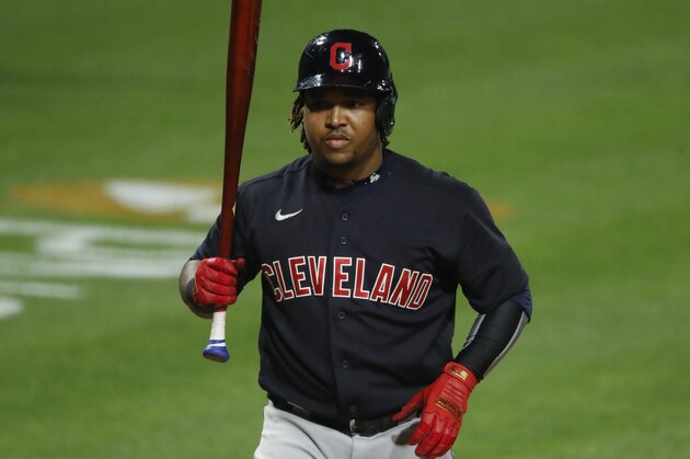 Cleveland Indians' Jose Ramirez bats during a baseball game against the Pittsburgh Pirates in Pittsburgh, Tuesday, Aug. 18, 2020. (AP Photo/Gene J. Puskar)
