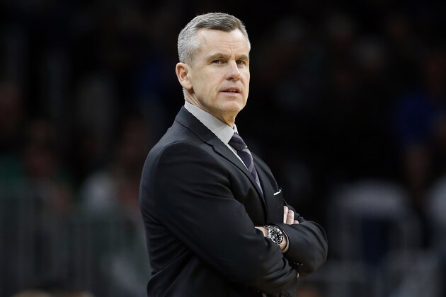 Oklahoma City Thunder head coach Billy Donovan during the second half of an NBA basketball game, Sunday, March, 8, 2020, in Boston. (AP Photo/Michael Dwyer) Oklahoma City Thunder head coach Billy Donovan during the second half of an NBA basketball game, Sunday, March, 8, 2020, in Boston. (AP Photo/Michael Dwyer)