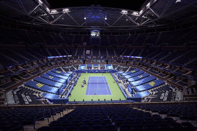 Naomi Osaka, of Japan, plays Shelby Rogers, of the United States, during the quarterfinal round of the US Open tennis championships, Tuesday, Sept. 8, 2020, in New York. (AP Photo/Frank Franklin II)