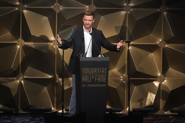 Justin Timberlake speaks on stage at the 50th annual Songwriters Hall of Fame induction and awards ceremony Thursday, June 13, 2019, in New York. (Photo by Brad Barket/Invision/AP)